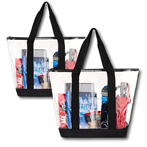 [Pack of 2] Clear Tote Bags for Work, Beach, Stadium, Security Approved with Zipper Closure