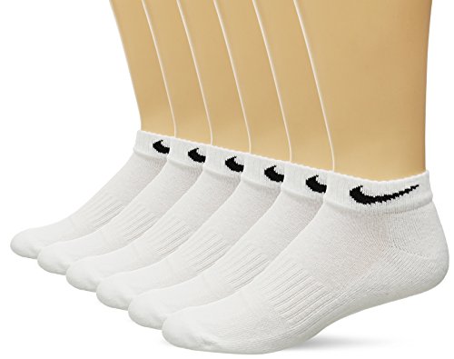 NIKE Unisex Performance Cushion Quarter Socks with Bag (6 Pairs), White/Black, Medium