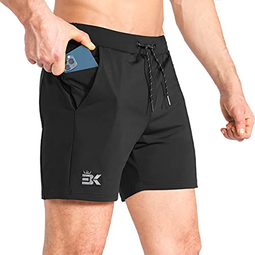 BROKIG Men's Lightweight Gym Shorts,Bodybuilding Quick Dry Running Athletic Workout Shorts for Men with Pockets(Black, Medium)