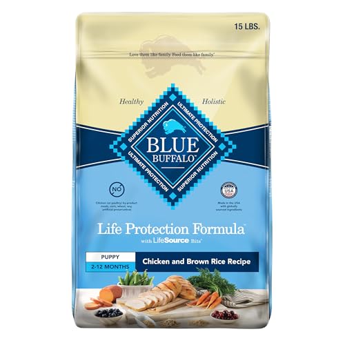 Blue Buffalo Dog Food for Puppies, Life Protection Formula, Natural Chicken & Brown Rice Flavor, Puppy Dry Dog Food, 15 lb Bag