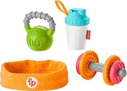 Fisher-Price Teething & Rattle Toys Baby Biceps Gift Set, Gym-Themed for Infant Fine Motor & Sensory Play, 4 Pieces