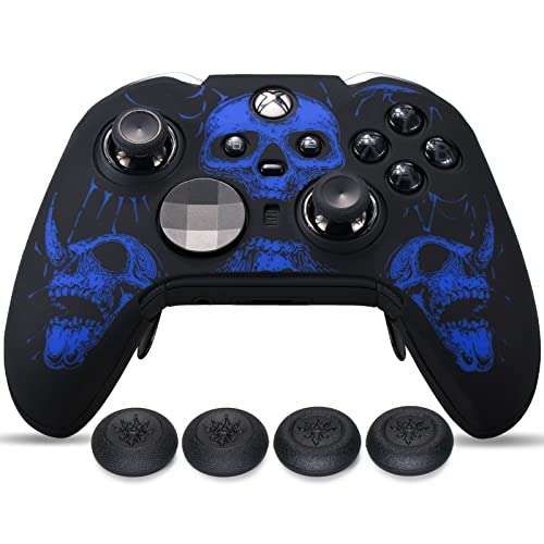 YoRHa Laser Carving Silicone Skin for Xbox Elite Series 2 Controller x 1(Skulls Blue) with Exclusive Thumb Grips x 4