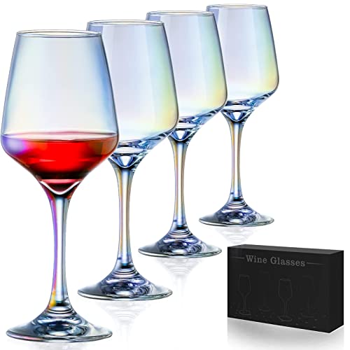 Red Wine Glasses Iridescent Wine Glass Stemware Crystal Wine Glasses Rainbow Wine Glasses for Wine Tasting , Wedding Gift, Anniversary, Christmas, Birthday (Set of 4)…