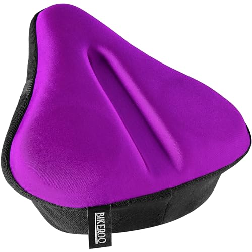 Bikeroo Large Bike Seat Cushion - Wide Gel Soft Pad Most Comfortable Exercise Bicycle Saddle Cover for Women and Men - Fits Spin and Stationary Bikes