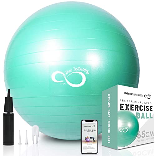 Live Infinitely Exercise Ball (55cm-95cm) Extra Thick Professional Grade Balance & Stability Ball- Anti Burst Tested Supports 2200lbs- Includes Hand Pump & Workout Guide Access