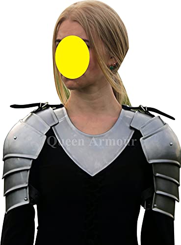 Queen Armour Pair of pauldrons with Gorget LARP pauldrons Shoulders Female Fantasy Armor LARP Armor Silver armor shoulder knight armor medieval armor crusader costume leather armor knight helmet
