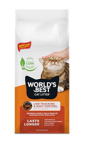 WORLD'S BEST CAT LITTER Low Tracking & Dust Control Multiple Cat Unscented 32-Pounds - Natural Ingredients, Quick Clumping, Flushable & Made in USA - Long-Lasting Odor Control & Easy Scooping