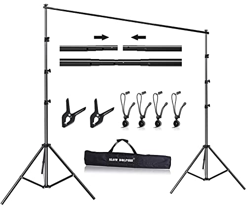 SLOW DOLPHIN 10x 8.5 ft Photo Backdrop Stand, Adjustable Photography Background Support System Stand for Photo Video Studio with Carrying Bag, Clips, Clamps