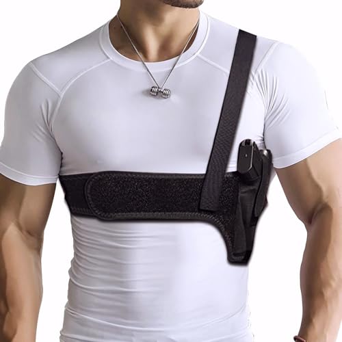 Quick Draw Shoulder Holster Belly Band Gun Holster, Men's/Women's Everyday Concealed Carry Underarm Holster， for Glock, Ruger LCP, Sig P365 Etc Most Other Pistols and Revolvers, Black, Right 45”