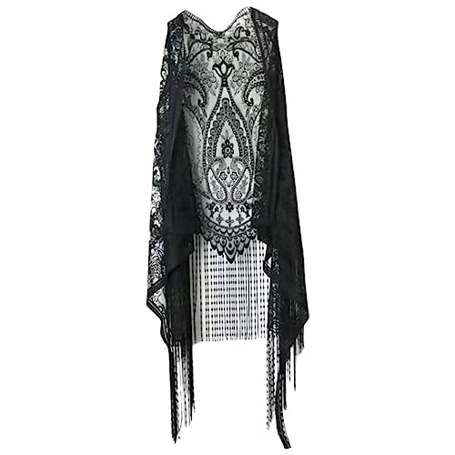 Sexy Lace Cardigan Women Vest Casual Hollow Out Perspective Plus Size Irregular Long Beach Elegant Tops Waistcoat Black