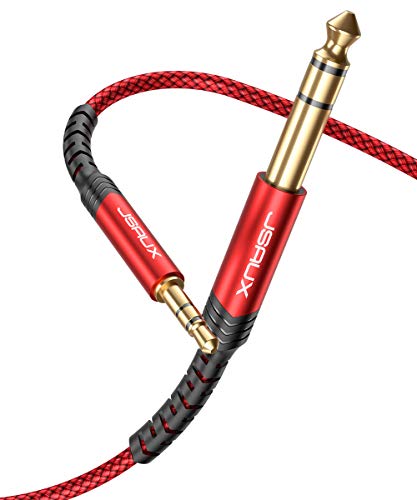 3.5mm to 6.35mm Stereo Audio Cable, JSAUX 6.35mm 1/4' Male to 3.5mm 1/8' Male TRS Bidirectional Stereo Audio Cable Jack 4FT for Guitar, iPod, Laptop, Home Theater Devices, Speaker and Amplifiers-Red