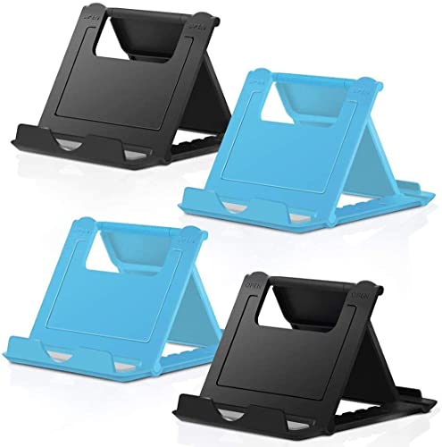COOLOO Cell Phone Stand, 4 Pack Tablet Stand, Universal Foldable Multi-Angle Pocket Phone Stand for Desk, Compatible with Phone 13 12 11 Pro XS Max X 8 7 6S Plus, All Android Smartphones (Black+Blue)