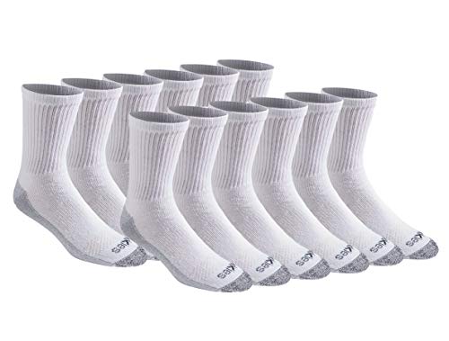 Dickies Mens Dri-tech Moisture Control Comfort Length Mid-crew Socks Comfort Length White (12 Pairs), Shoe Size: 6-12 One Size