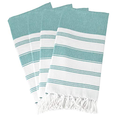 GLAMBURG Peshtemal Turkish Towel 100% Cotton Beach Towels Oversized 36x71 Set of 4, Cotton Beach Towels for Adults, Soft Durable Absorbent Extra Large Bath Sheet Hammam Towel - Teal