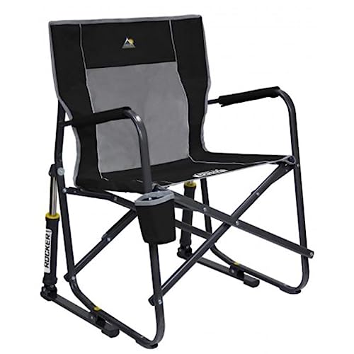 GCI OUTDOOR Freestyle Rocker Camping Chair | Portable Folding Rocking Chair with Solid, Durable Armrests, Drink Holder & Comfortable Backrest — Black