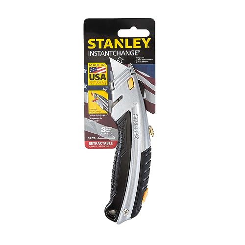 Stanley 10788 Curved Quick-Change Utility Knife, High Carbon Steel Retractable Blade, 3 Blades