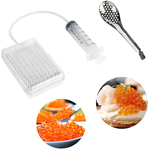 Rapid Caviar Maker Kit Caviar Spherification Tool Hole Spherification Dropper Gastronomy Kit 96 Roe Sauce Dispenser Strainer Tools with Spoon & Syringe