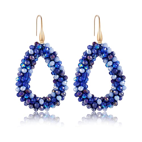 A Golden Cloud Navy Blue Beaded Hoop Dangle Earrings For Women Statement Boho Teardrop Drop Earrings Fashion Jewelry