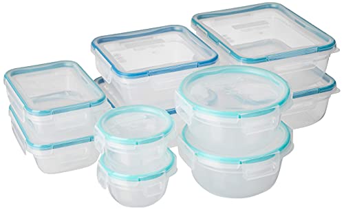 Snapware Total Solution 20-Pc Plastic Food Storage Containers Set, 8.5-Cup, 5.5-Cup, 4-Cup, 3-Cup, and 1.2-Cup Meal Prep Containers, BPA-Free Lids with Locking Tabs