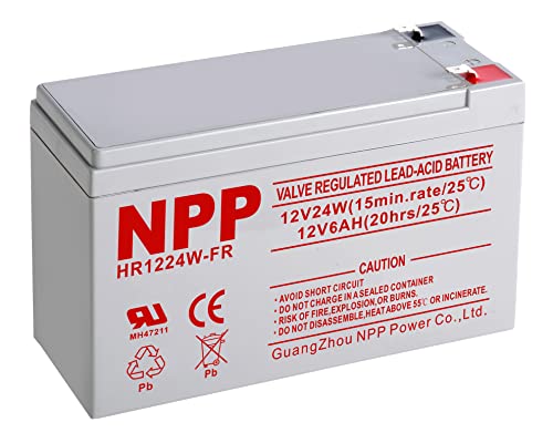 NPP HR1224W 12V 144Watts 24Watt/ Cell AGM Sealed Lead Acid Rechargeable UPS Battery, Replace 12V 6Ah, 6.5Ah APC Back-UPS NS 1250, Flame Retardant High Rate UPS Battery