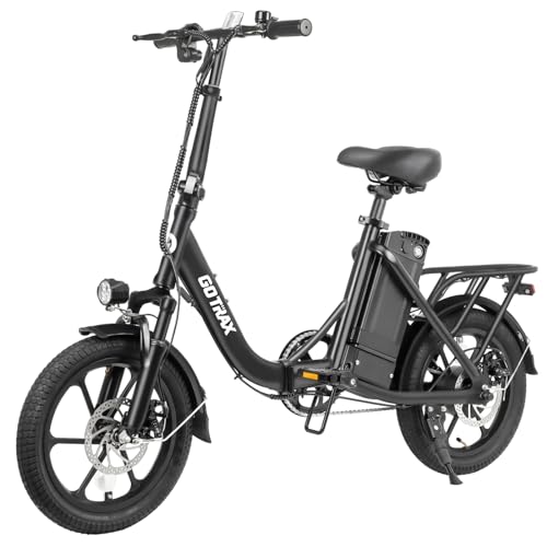 Gotrax NEPHELE 16' Folding Electric Bike, Max Range 25Miles(Pedal-assist) &15.5Mph Power by 350W Motor, Front Suspension&Adjustable Seat and Handlebar, Commuter Electric Bicycle for Adults/Teens Black