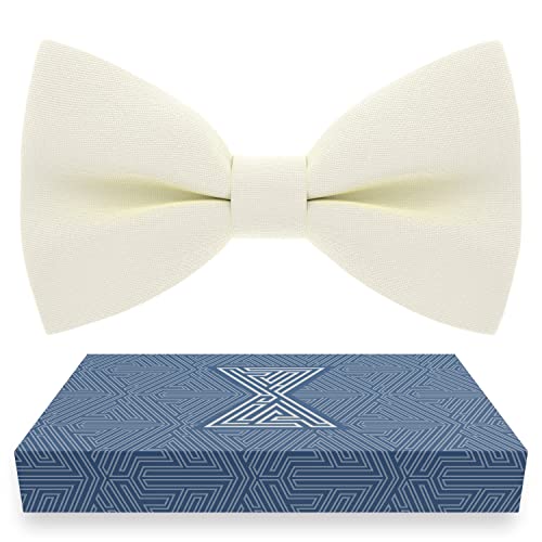 Bow Tie House Men's Classic Pre-Tied Bow Tie Formal Solid Tuxedo (Large, Milk)