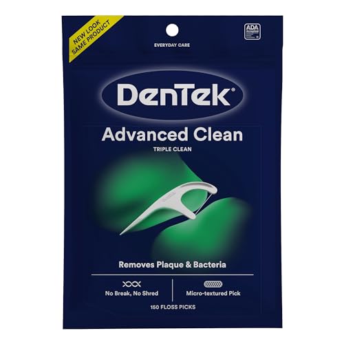 DenTek Triple Clean Advanced Clean Floss Picks, No Break & No Shred Floss, 150 Count, (Packaging May Vary)