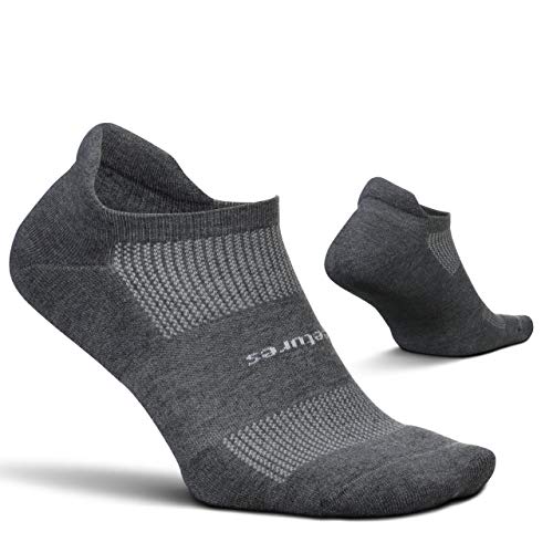Feetures Unisex High Performance Cushion No Show Tab Sock Solid (Medium, Heather Gray)