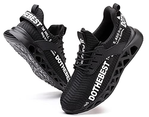 Steel Toe Shoes for Women Men Lightweight Indestructible Work Sneakers Puncture Proof Comfortable Slip On Safety Shoes Black Size M7.5/W9