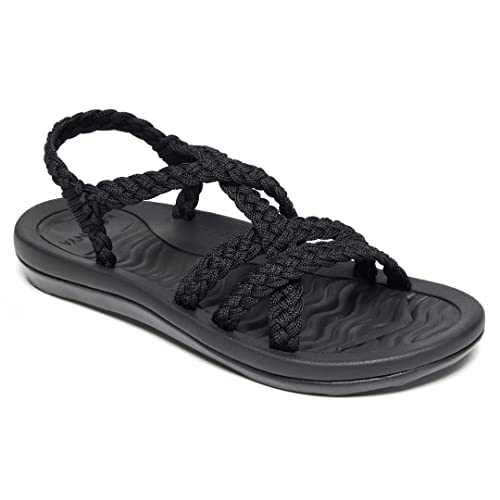 MEGNYA Summer Comfortable Women's Walking Sandals, Soft Braided Strap Dressy Sandals for Supportive, Waterproof Non Slip Slide Sandals for Beach Hiking Active Black Size 10