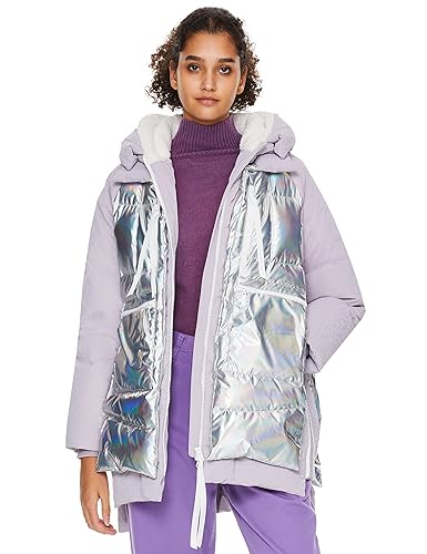 Orolay Women's Metallic Down Jacket Winter Puffer Jacket Colorful Shiny Down Coat Stitching Outwear Purple Large