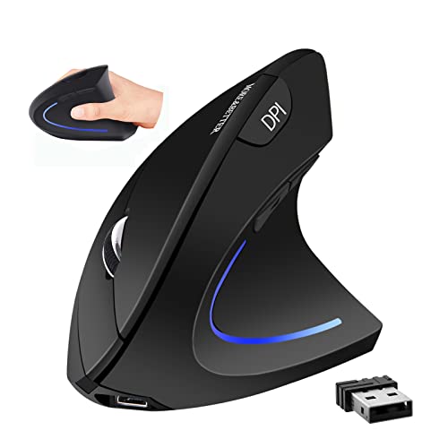 More&Better Ergonomic Wireless Mouse - Rechargeable 2.4G Optical Vertical Mice, 800 / 1200 /1600 DPI, 5 Buttons for Laptop, Desktop, PC, MacBook, gray black ergonomic mouse