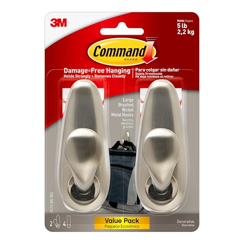 Command Forever Classic Large Metal Wall Hooks, Damage Free Hanging Wall Hooks with Adhesive Strips, No Tools Wall Hooks for Hanging Decorations in Living Spaces, 2 Metal Hooks and 4