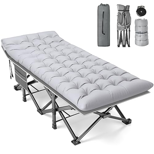 Slendor XXL Folding Camping Cot for Adults,79' L x 32' W x 19' H Camp Cot, Oversized Sleeping Cot with Mattress, Carry Bag, Strapping, Cot Bed for Tent, Office Support 500lbs, Gray Cot w/Gray Pad