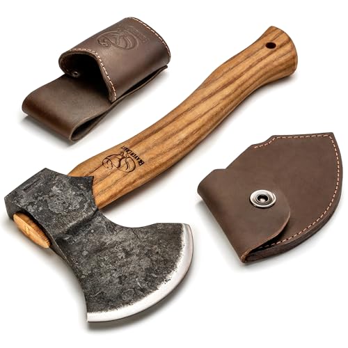 BeaverCraft Camping Hatchet Axe Tool Wood Splitting Axe AX3 - Small Chopping Axe Hatchet with Sheath - Bushcraft Axe Camp Backpacking Hatchet - Forged Hand Axe Firewood Gardening Axes for Survival