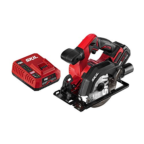 SKIL PWR CORE 12 Brushless 12V Compact 5-1/2 Inch Circular Saw, Includes 4.0Ah Lithium Battery and PWR JUMP Charger - CR541802, Red