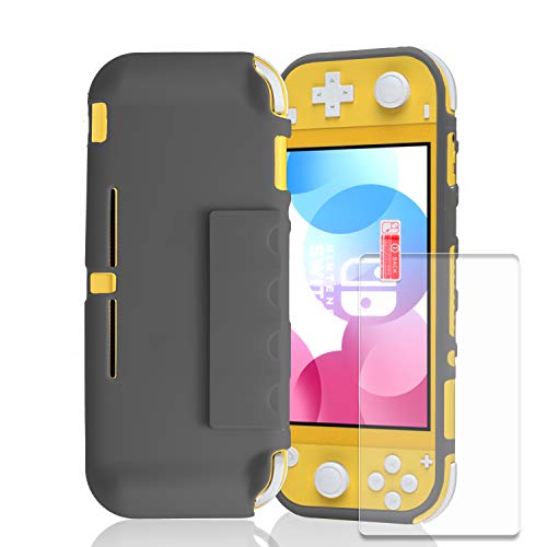 TPU Case for Nintendo Switch Lite, TPU Cover for Nintendo Switch Lite with Tempered Glass Screen Protector and 4 Game Card Slots - Green