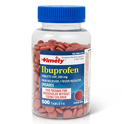 Timely Ibuprofen 200mg 500 Tablets - Compared to Advil Tablets - Pain Relief Tablets and Fever Reducer - for Headache Relief, Menstrual Pain, Tooth Aches Muscular Aches, Arthritis Pain & Body Aches