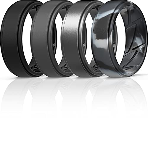 ThunderFit Silicone Wedding Ring for Men (Black, Dark Grey, Grey Camo, Gunmetal, 9.5-10 (19.8mm))