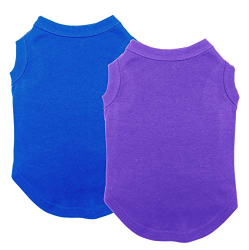 Dog Shirts Clothes, Chol&Vivi Dog Clothes T Shirt Vest Soft and Thin, 2pcs Blank Shirts Clothes Fit for Extra Small Medium Large Extra Large Size Dog Puppy, Large Size, Blue and Purple