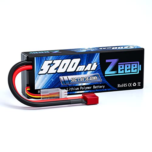Zeee 2S 5200mAh Lipo Battery 7.4V 50C Hard Case with Deans T Plug for RC Truck RC Truggy RC Heli Airplane Drone FPV Racing (1 Pack)