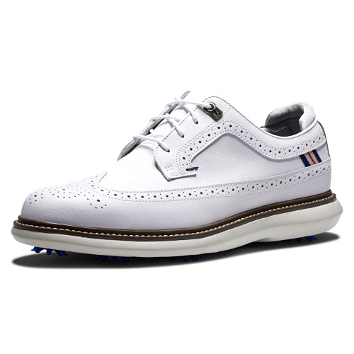 FootJoy mens Traditions - Shield Tip Golf Shoe, White/White/Grey, 10M US