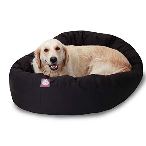 Majestic Pet 40 Inch Bagel Calming Dog Bed Washable – Cozy Soft Round Dog Bed with Spine Support for Dogs to Rest their Head - Fluffy Donut Dog Bed 40x29x9 (Inch) - Round Pet Bed Large – Black