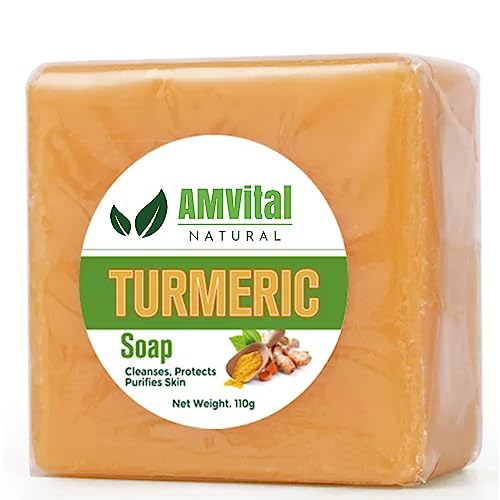 AMVital Turmeric Soap Bar for Face & Body-Acne, Dark Spots, Smooth Skin, Natural Handmade Soap For All Skin Types For Men and Women(3.88 oz)