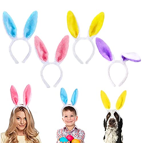 LovesTown 4PCS Bunny Ear Headbands, Rabbit Ear Hairbands Bendable Bunny Hair Hoop 4 Colors for Easter Costume Birthday Party Favor Adults Kids Cosplay