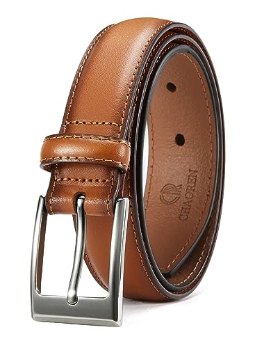 CHAOREN Brown Dress Belt - Tan Belt Men 1 1/8' Genuine Leather - Perfect Companion to Mens Dress Shoes Brown