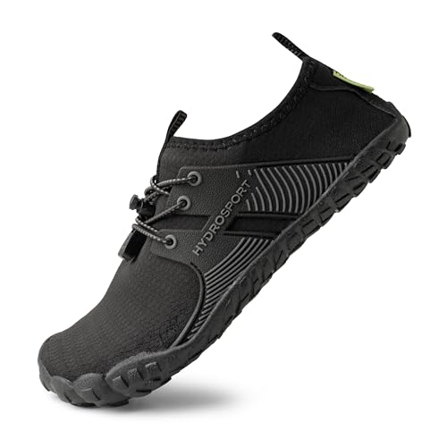 FITKICKS HydroSport Land-to-Water Footwear, Unisex Barefoot Shoes, Ideal for Beach, Yoga, Surf, Camping Accessories, Versatile Barefoot Shoes for Men and Women - Black, Men's 8 / Women's 10