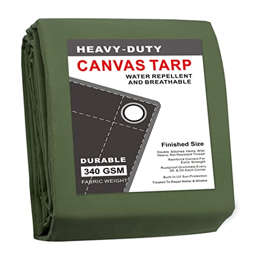 CARTMAN Finished Size 6x8 Feet Canvas Tarp with Rustproof Grommets, Heavy Duty Multipurpose Tarpaulin Cover for Canopy Tent, Roof, Camping, Woodpile