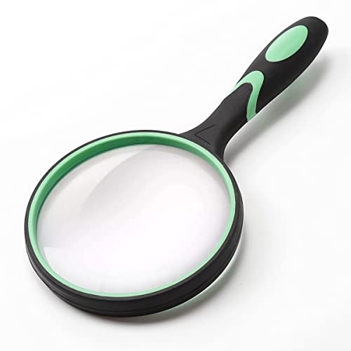 Large Magnifying Glass 10X Handheld Reading Magnifier for Seniors & Kids - 100MM 4INCHES Real Glass Magnifying Lens for Book Newspaper Reading, Insect and Hobby Observation, Classroom Science (Green)
