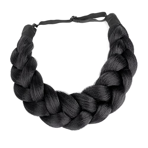 DIGUAN Afro Thick Yaki Straight Wide 2 Strands Synthetic Hair Braided Headband Hairpiece for black Women Girl Kinky Straight (Natural Black), One Size, 1.0 Count, (Pack of 99)